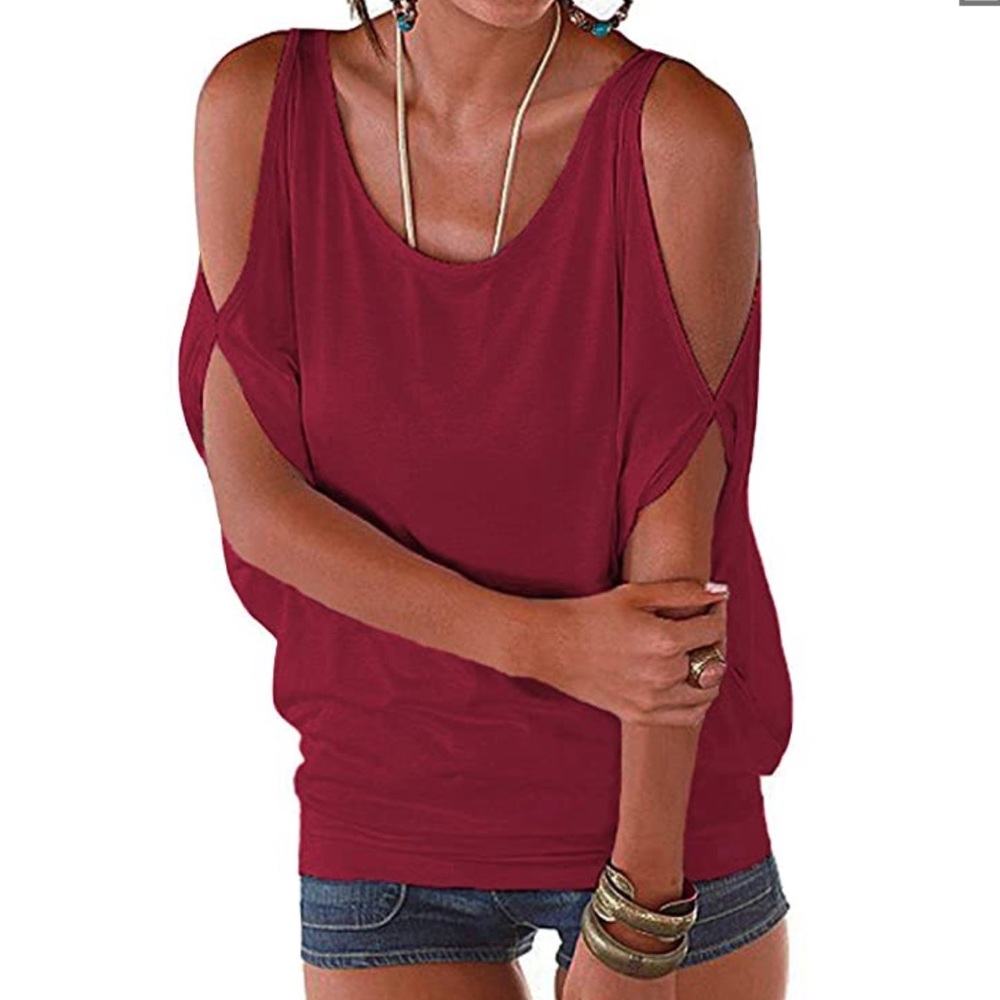 Cold Shoulder O-Neck Short Sleeve Loose Fit Summer